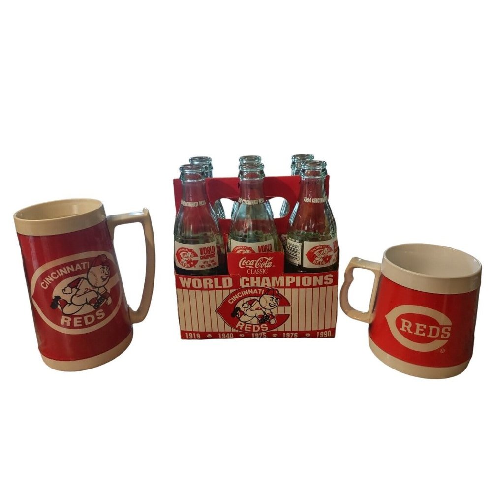 Vintage 1994 Cincinnati Reds World Champs 6 Pack Coke Bottles 2 Insulated Cups
